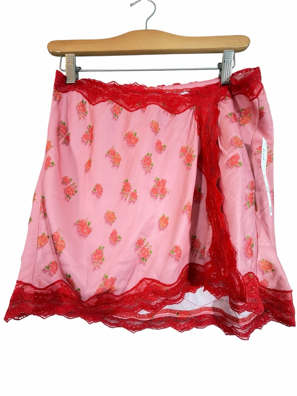 Out From Under Floral Lace Trim Slip Mini Skirt with Slit Size M NEW Fairy Pink